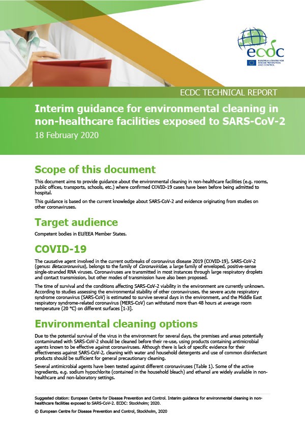 coronavirus SARS CoV 2 guidance environmental cleaning non healthcare facilities